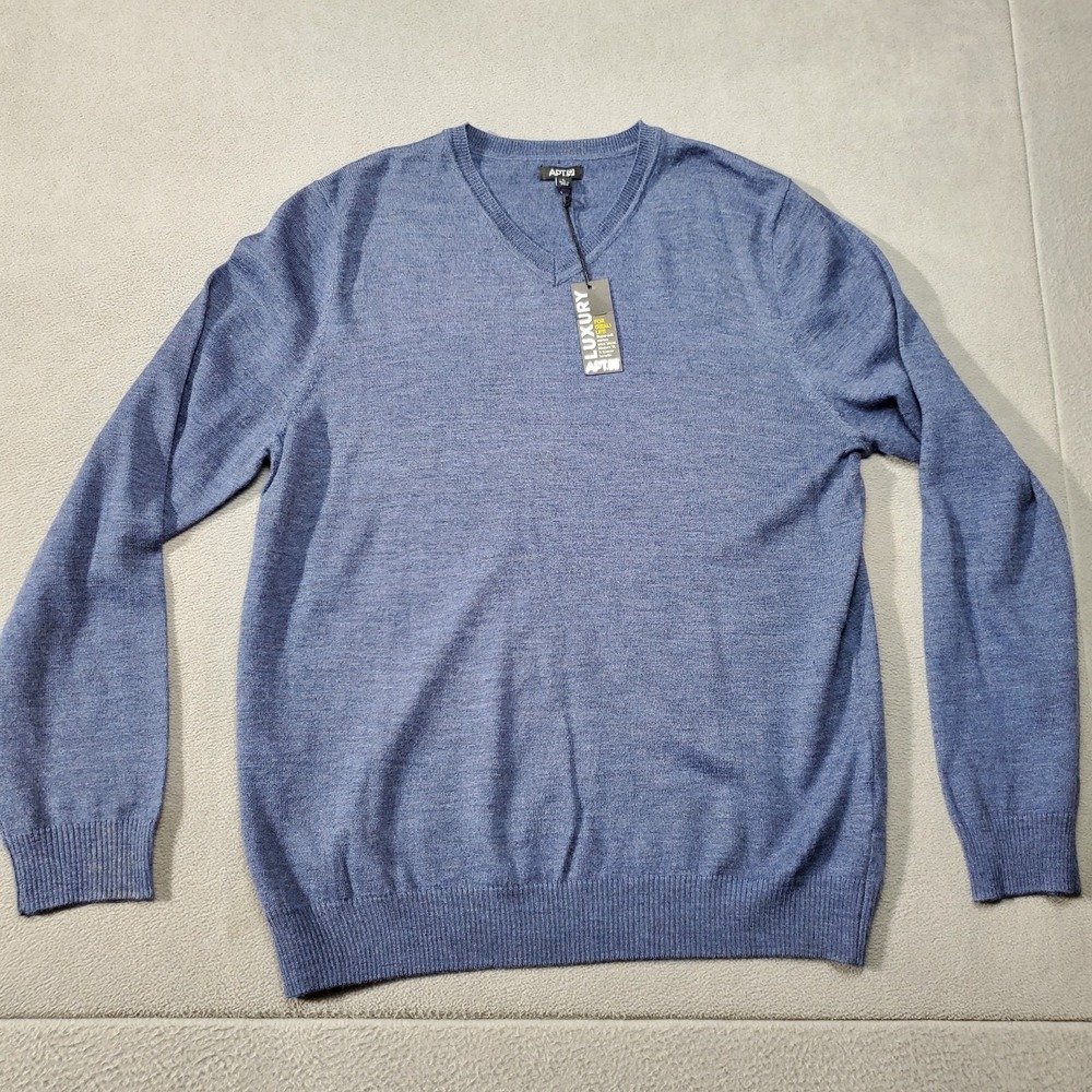 Apt 9 Sweater Mens Large Blue NEW Merino Blend Luxury V Neck Pullover AP326100
